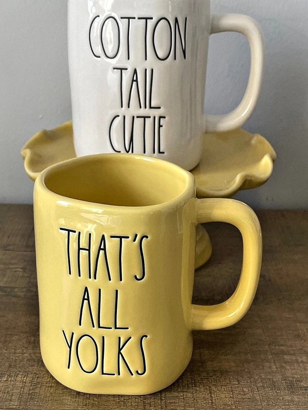 Rae Dunn That's All Yolks Ceramic Mug Set of 2 Yellow & White